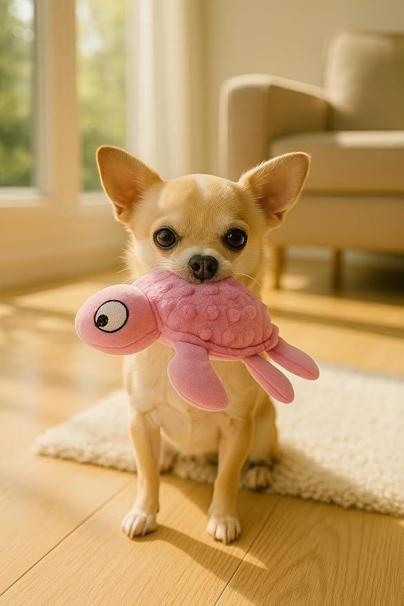 Squeaky Sea Turtle Plush Dog Toy – Durable, Interactive Chew Toy for Small Dogs – Relieves Anxiety & Teething – Keeps Puppies Busy, No Mess, Perfect for Indoor Play (Purple)