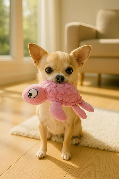 Squeaky Sea Turtle Plush Dog Toy – Durable, Interactive Chew Toy for Small Dogs – Relieves Anxiety & Teething – Keeps Puppies Busy, No Mess, Perfect for Indoor Play (Purple)