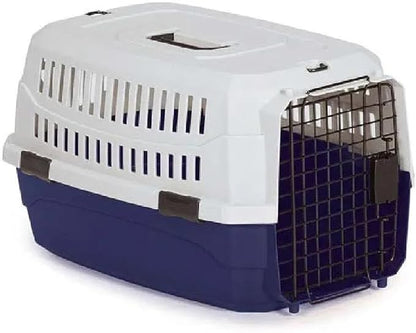 Airline Approved Pet Travel Crate Heavy Duty Plastic Blue Grey Secure Dog Cage Kennel Cab Contain Your Pet Safely (Medium)