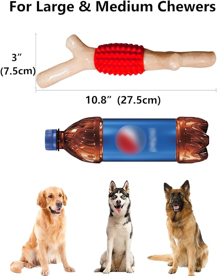 SCHITEC Dog Chew Toy for Aggressive Chewers, Tough Big Nylon & Rubber Teething Stick with Real Bacon Maple Wood Flavor for Large Medium Breed