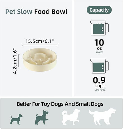 Ceramic 0.9 Cup Dog Bowl Slow Feeder for Small Dog, 6.1inch Pet Slow Feeder, Stop Bloat, Preventing Choking(Single Bowl-Light Yellow)