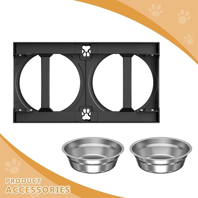 Elevated Dog Bowls Stand Large Breed, Height Adjustable Raised Dog Bowls Holder with 2 Stainless Steel Food Bowls for Small, Medium and Large Canine