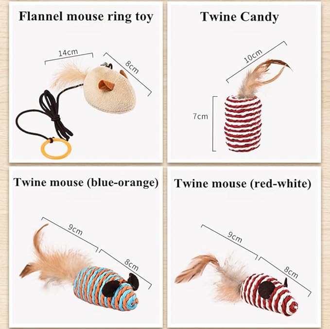 HAICHEN TEC 7 Pack Ferret Toys - Interactive Ferret Toys Assortments Feather Teaser Wand with Sisal Mice Balls and Bells Toys for Ferret Cat Kitten Puppy (7 Pack)
