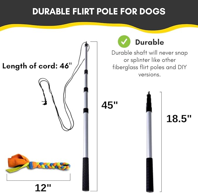 YES4QUALITY Flirt Pole for Dogs - Safe & Strong for Large Breeds with Non-Bungee Cord - Spring Pole for Tug of War, Interactive Play & Puppy Training - Heavy Duty Teaser Wand for Outdoor Exercise