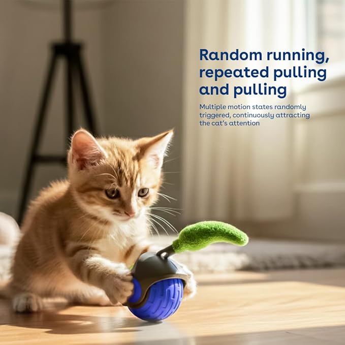 Interactive Cat Toys for Indoor Cats,The 3rd Generation Agile Moving Cat Ball with Elastic Mesh Tail,Automatic Kitten Toys for Bored Indoor Adult Cats,Motion Activated (Blue)