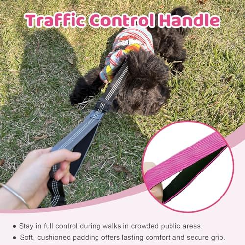Double Dog Leash - No Tangle Splitter for Two Dogs, Coupler with Adjustable Long Lead Rope, Dual Control Handles, Retractable No Pull Bungee, Walk Train Small Medium Large 2 Pets (Fuchsia) - Image 5