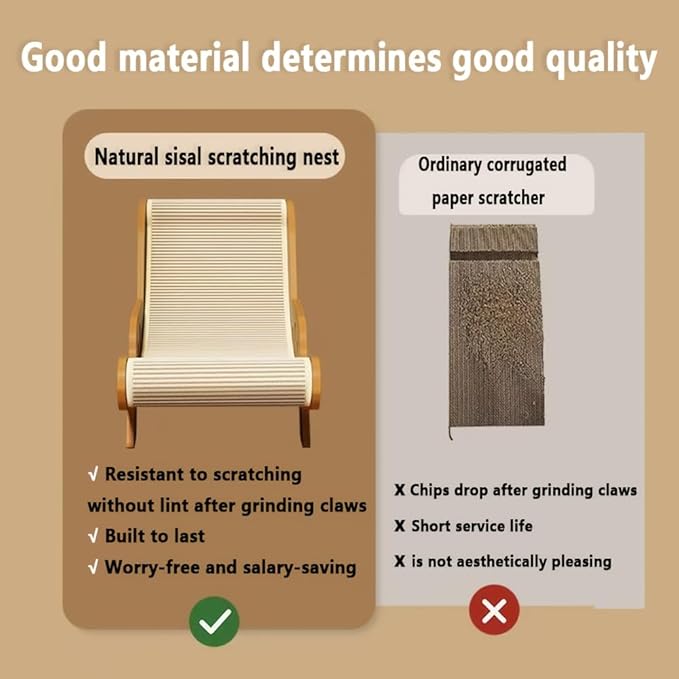 Natural Wood Cat Hammock with Scratching Board – Durable Sisal Lounger for Indoor Cats, Ergonomic Cat Furniture for Rest, Play & Scratching | Sturdy & Stylish Design (Small)