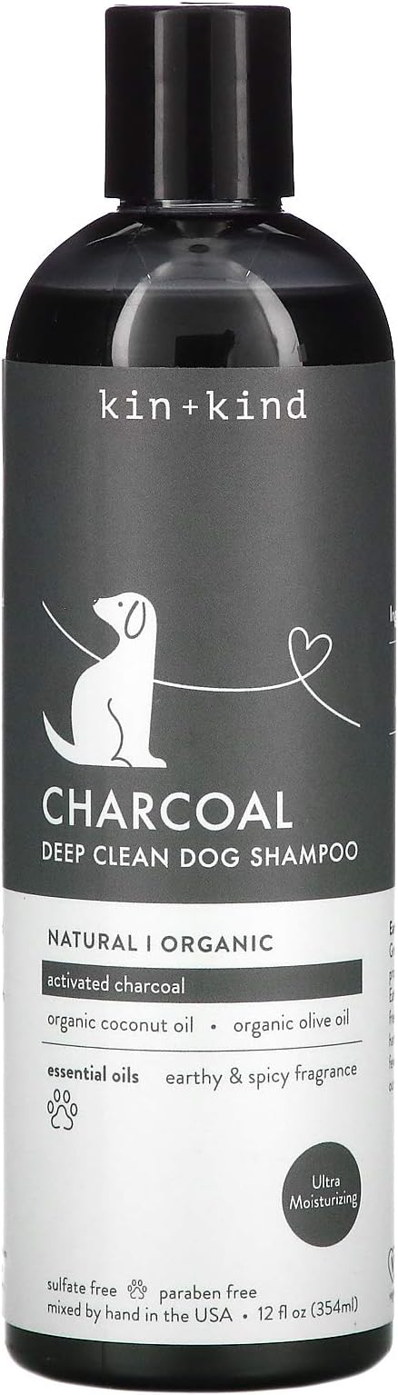 kin+kind Charcoal Natural Dog Shampoo - Deep Cleaning & Odor Control - Patchouli Fragrance - 12 fl oz