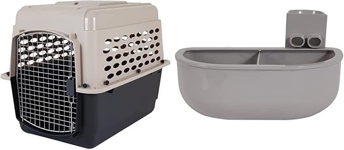 Petmate Vari Dog Kennel - Portable Dog Carriers & Crates for Medium Dogs, Airline-Friendly, Durable Plastic, Pet Carrier For Home and Travel, 32 Inches, Taupe and Black, With Kennel Bowl