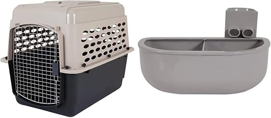 Petmate Vari Dog Kennel - Portable Dog Carriers & Crates for Medium Dogs, Airline-Friendly, Durable Plastic, Pet Carrier For Home and Travel, 32 Inches, Taupe and Black, With Kennel Bowl