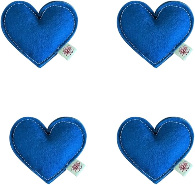 Catnip Toy – Heart Shape, Organic Catnip, 100% Wool Felt, Grown & Made in The USA - Blue, 4 Pack