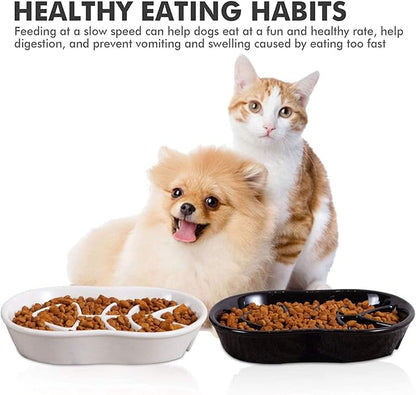 Ceramic Slow Feeder Cat Dog Bowls - Unique Fishbone Fun Interactive Design Feeder Bowl,Preventing Pet Feeder Anti Gulping Healthy Eating Diet Pet Bowls Against Bloat,Indigestion and Obesity