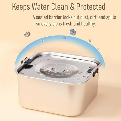 No Spill Water Bowl for Dogs,101oz/3L Slobber Stopper Stainless Steel, Slow Drinking Dog Water Bowl, No Mess Dog Water Dispenser Spill Proof, Dishwasher Safe, Silver