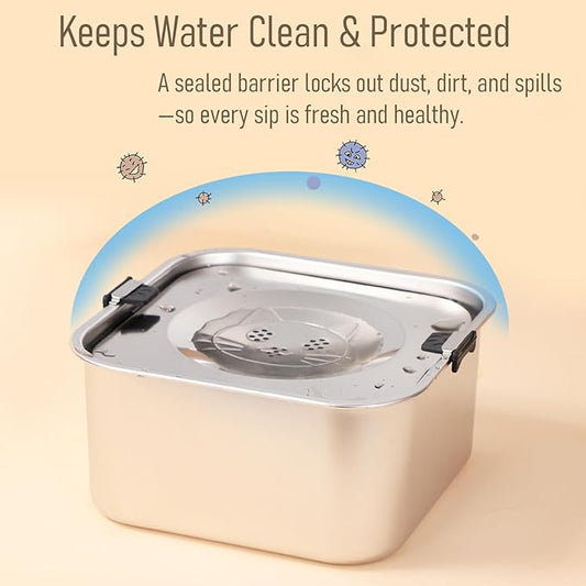 No Spill Water Bowl for Dogs,101oz/3L Slobber Stopper Stainless Steel, Slow Drinking Dog Water Bowl, No Mess Dog Water Dispenser Spill Proof, Dishwasher Safe, Silver