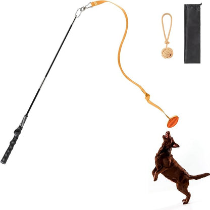 Interactive Flirt Pole for Dogs Chase and Tug of War Dog Pole Toy, Dog Teaser Wand with Rope & Ball Toys for Large Medium Small Dogs Chewing Toy to Outdoor Exercise & Training,30.9inch Orange