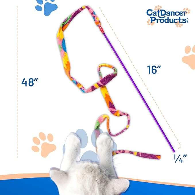 CAT DANCER-Cat Charmer Wand,Teaser-Cat & Kitten Toy! Color:Rainbow Size:Pack of 3