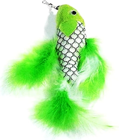 Pet Fit For Life - Retractable Feather Wand for Cats - Durable Interactive Cat Toy, Teaser Fishing Pole with Feather Lures - Fun Kitten Play Wand, 2 Feathers with String and Flying Fish Attachment