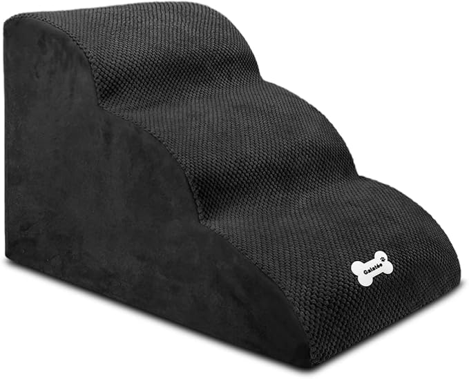 Dog Stairs, Pet Stairs for Dogs and Cats, 3 Steps Dog Stairs for Bed and Sofa, Washable & Zippered Cover Pet Ramp, Non-Slip Pet Steps(Black)