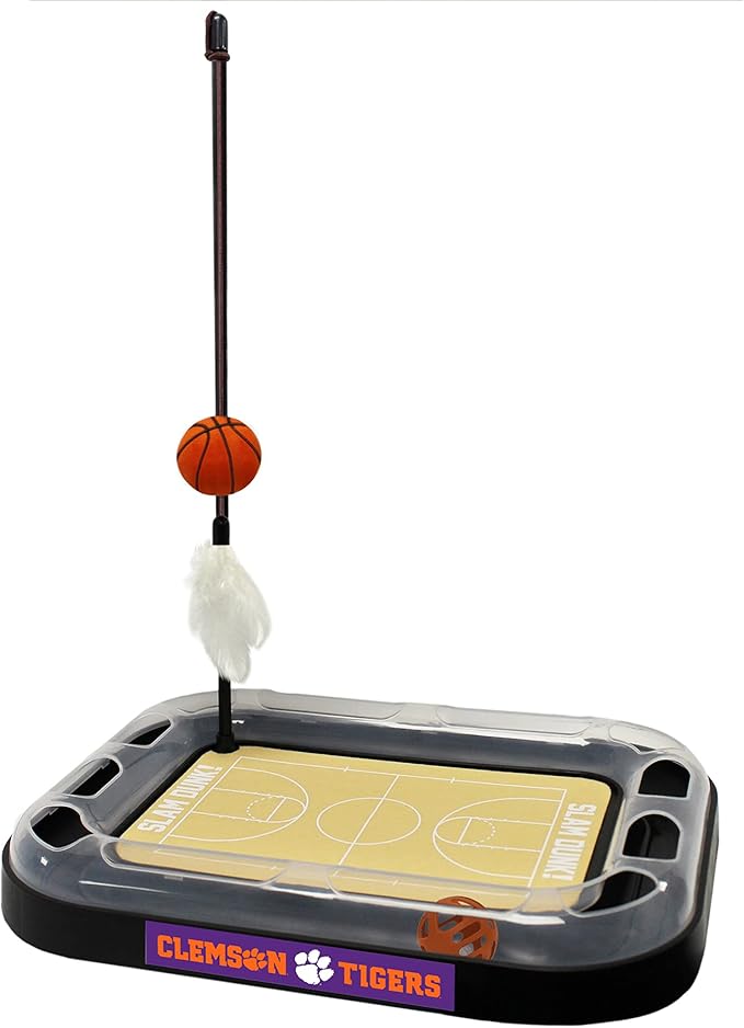 Cats Scratcher NCAA Clemson Tigers Basketball Court CAT Scratcher Toy with Catnip Filled Plush Basketball Toy & Feather Cat Toy Hanging, with Jingle Bell Interactive Ball Cat Chasing 5-in-1 Kitty Toy