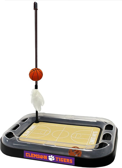 Cats Scratcher NCAA Clemson Tigers Basketball Court CAT Scratcher Toy with Catnip Filled Plush Basketball Toy & Feather Cat Toy Hanging, with Jingle Bell Interactive Ball Cat Chasing 5-in-1 Kitty Toy