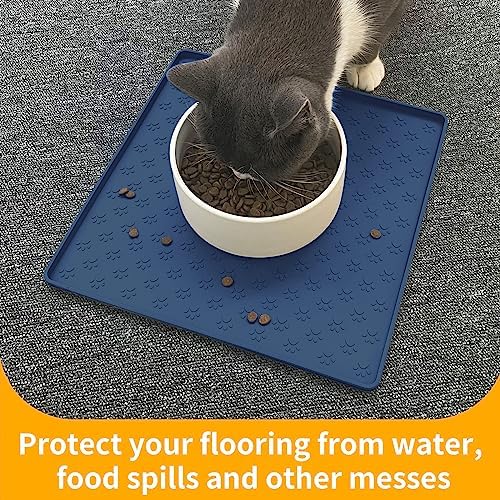 Ptlom Pet Placemat for Dog and Cat, Waterproof Non-Slip Silicone Feeding Bowl Mat Prevent Food and Water Overflow, Puppy Dish Feeder Fountain Trays Suitable for Medium and Small Pets, Navy Blue - Image 5