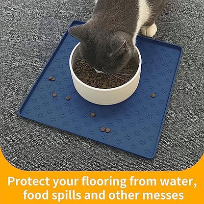 Ptlom Pet Placemat for Dog and Cat, Waterproof Non-Slip Silicone Feeding Bowl Mat Prevent Food and Water Overflow, Puppy Dish Feeder Fountain Trays Suitable for Medium and Small Pets, Navy Blue - Image 5