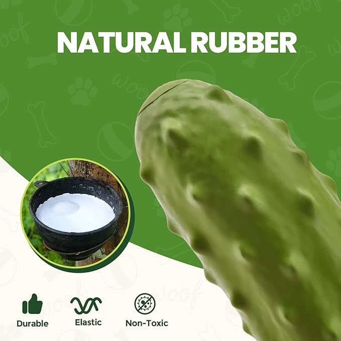 Tough Squeaky Dog Toys, Durable Dog Chew Toy with Natural Rubber, Teething Toys for Medium Large Breeds, Cucumber Pickle Shape