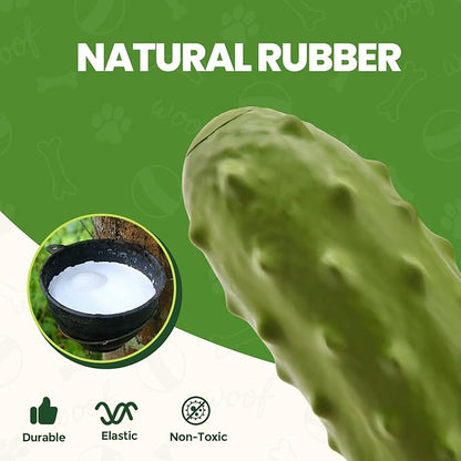 Tough Squeaky Dog Toys, Durable Dog Chew Toy with Natural Rubber, Teething Toys for Medium Large Breeds, Cucumber Pickle Shape