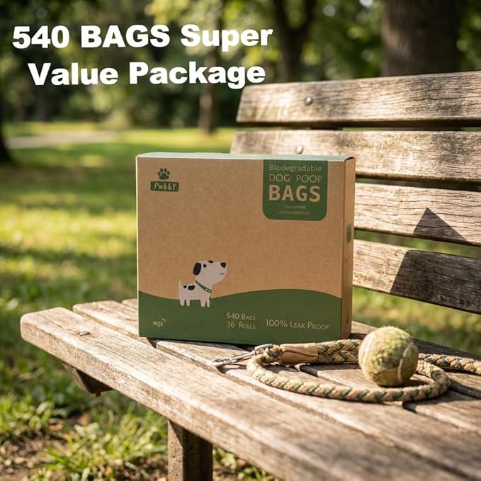 Dog Poop Bags Rolls 540 Count, Unscented Refill Rolls, 9" X 13" Doggie Poop Bags, Dog Waste Bags BY PobbY