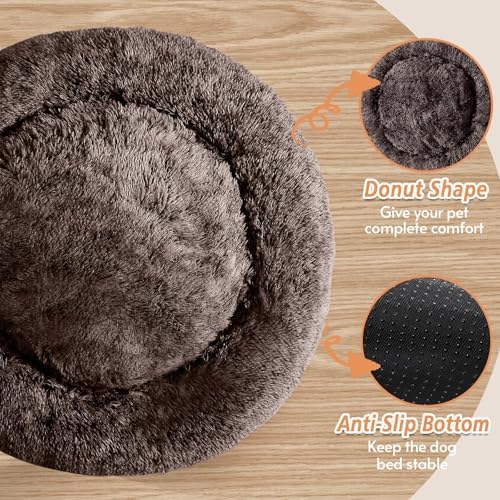 JOLLYVOGUE Calming Dog Bed for Small Dogs - 23 inches Donut Washable Small Dog Bed for Kittens & Puppies, Anti-Slip Round Fluffy Plush Faux Fur Cat Beds (Fits up to 25 lbs Pets) - Image 3