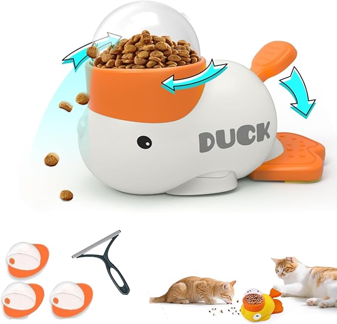 Duckie Cat Feeder, Duck Cat Treat Dispenser, Duck Shape Slow Feeder for Fast Eaters Eenrichment Toys, Reduces Bloating Anti Gulpings, Keeps Indoor Cats Busy—Less Boredom, Less Mischief (#B)