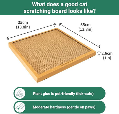 Cat Scratching Pad Board, Refillable and Combinable Corrugated Cat Scratchers for Indoor Cats, Double-Sided and Recyclable Cardboard (2Refill+2Pack)