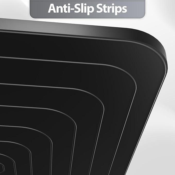 Silicone Dog Food Mat, Waterproof Anti-Slip Pet Feeding Mat with Warped Resistant Raised Edge,Spill-Proof Lip Floor Protection,Dishwasher-Safe Pet Placemat for Dogs & Cats(L 24" x 16" Black)
