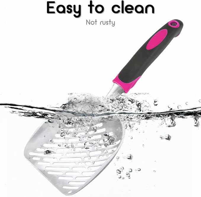 Cat Litter Scoop-Metal Cat Scooper-Long Handle Scoop,Cat Scooper-Poop Sifting-Mesh Shovel-Suitable for Cat Litter Box, (Rose Red)-Christmas