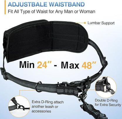 Kytely Hands Free Dog Leash with Zipper Pouch, Wide Padded Waist Dog Running Leash for Medium and Large Dogs, Dual Padded Handles, Retractable Bungee for Walking Jogging Training Hiking
