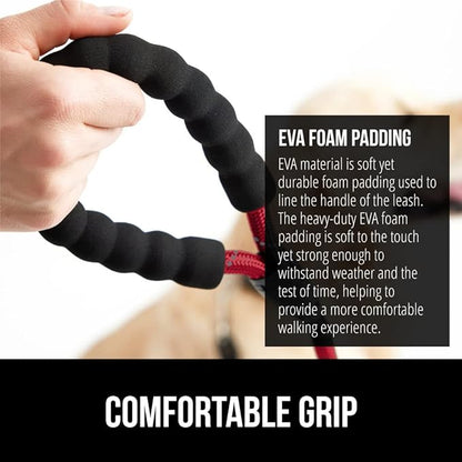 GORILLA GRIP Dog Leash, Heavy Duty Reflective Rope Leashes for Large, Medium, Small Breed Dogs, Puppy Training Essential for Walks, Hikes, Soft Handle, Rotating Metal Clip, Waste Bag Dispenser, Red