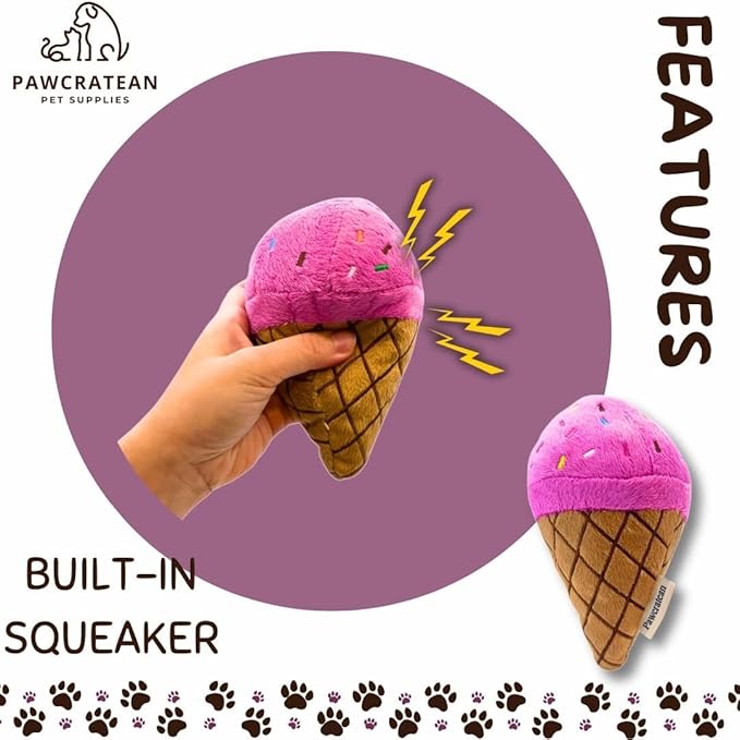 7" Squeaky Plush Toy for Puppies Small Dogs Self Etertainment Washable Soft Made [PET ONLY] (Ice-creeam)