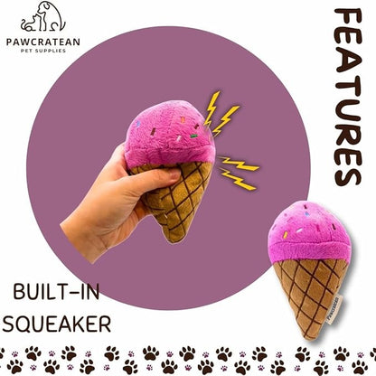 7" Squeaky Plush Toy for Puppies Small Dogs Self Etertainment Washable Soft Made [PET ONLY] (Ice-creeam)