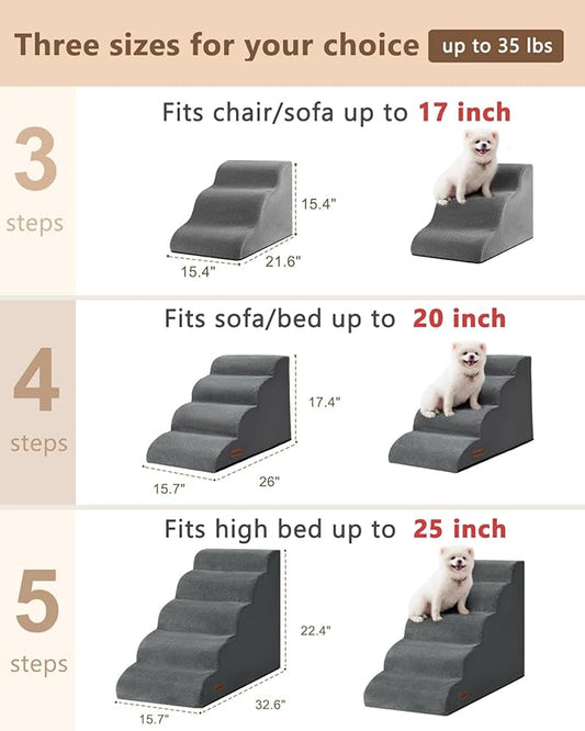 Dog Stairs Ramp for Bed and Couch,4 Step Dog Steps for Small Dogs,Pet Stairs with Non-Slip Bottom for Old Cats,Indoor Pet Steps,Comfort,Durable,17.4" H,Grey