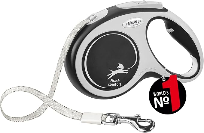 Flexi, New Comfort Model Lead, Strap Version, Especially Resistant Strap, Advanced Guide System, Adjustable Handle for Sizes M and L, Made in Germany, Black, M - 16 ft