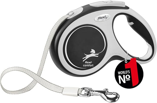 Flexi, New Comfort Model Lead, Strap Version, Especially Resistant Strap, Advanced Guide System, Adjustable Handle for Sizes M and L, Made in Germany, Black, M - 16 ft