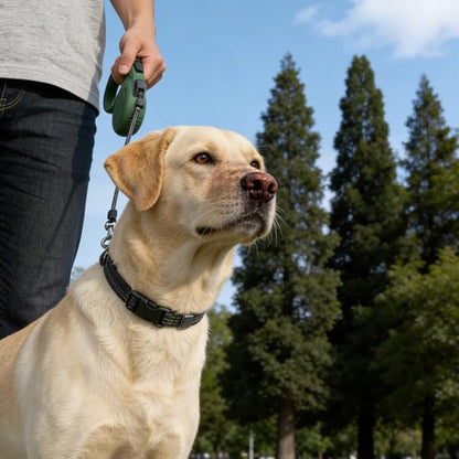 Retractable Dog Leash for Medium & Large Dogs up to 80 lbs, One-Handed Brake, 180kg Strong Nylon Tape, Tangle Free, Anti-Slip Handle (M & L Size) (Dark Green, M-4M)