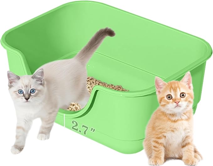 Low Entry Small Litter Box for Kittens, Kitty Plastic Litter Boxes, Open Top, Anti-Splash High Sided Litter Tray Pan for Medium Pets, Puppy, Easy to Clean, 15.7" L*11.8" W*6.7" H (Green)