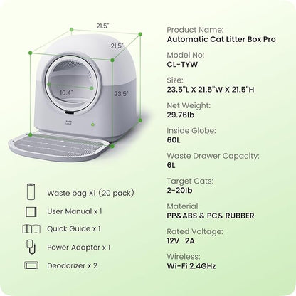 HHOLOVE Self Cleaning Litter Box Automatic with Safety Sensors, Odor Control, Real-Time Health & Weight Monitor, Ultra-Quiet, 60L Large Capacity for Multiple Cats, 2026 Version