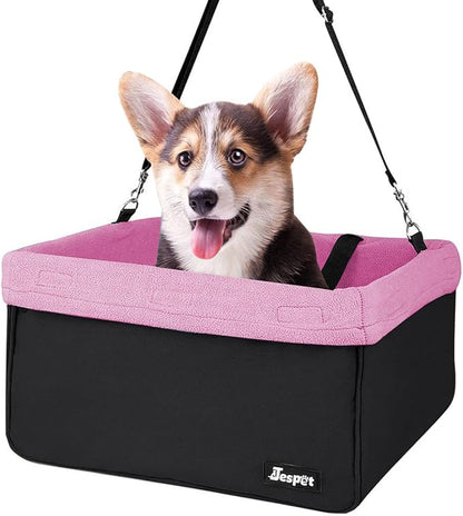 JESPET & GOOPAWS Dog Booster Seats for Cars, Portable Dog Car Seat Travel Carrier with Seat Belt for 24lbs Pets (Pink-16 L x 13" D x 9" H)