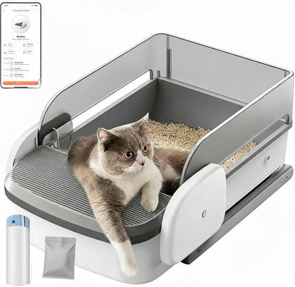 Automatic Litter Box Self Cleaning Odor Control for Cats 3LB to 50LB Large Capacity APP Control Safety Sensor Multi-Cat Use，Accessible Electric，Low-Entry Electric Litter Box
