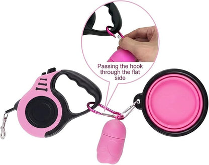 PETIMP Retractable Dog Leash Lightweight 16FT Leash, with Folding Bowl,Dispenser,Waste Bags, for Small Medium Dogs(Pink)