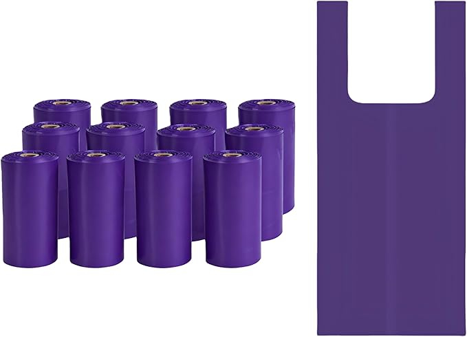 Purple T-Shirt Poop Bags with Easy-Tie Handles – Leak-Proof, Extra Thick Waste Bags for Small Dogs & Cats,3 Rolls (45 Count)