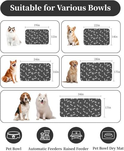 MontVoo Dog Food Mat-Large Pet Feeding Mat for Food and Water-No Stains Quick Dry Dispenser Cat Bowl Mat for Messy Drinkers(23"X34" Dark Grey)