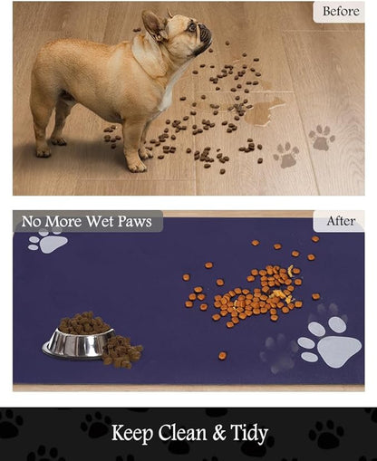 Pet Feeding Mat-Absorbent Dog Mat for Food and Water Bowl-No Stains Quick Dry Water Dispenser Mat-Dog Accessories Pet Supplies-Bowl for Messy Drinkers（Navy,12"x19"
